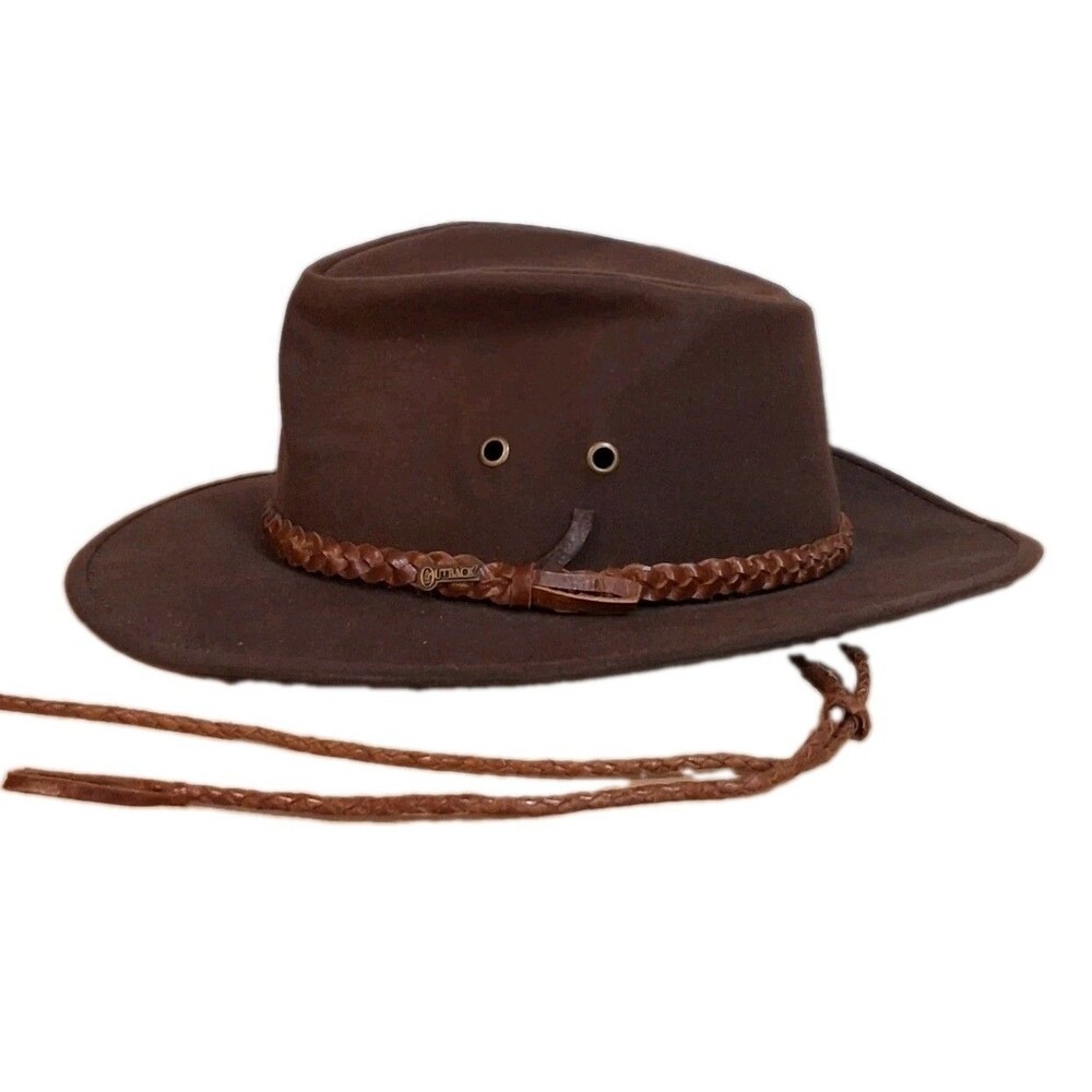 Western Oilskin Wide Brim Hat Brown Made in USA Outback Grizzly 1486 Medium